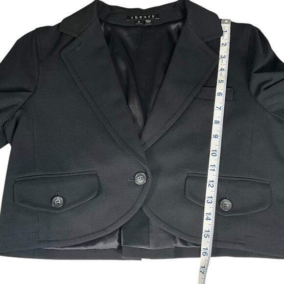 Theory Black Cropped Blazer Size Medium – Y2K Minimalist Stretch Jacket Pockets - Picture 6 of 10